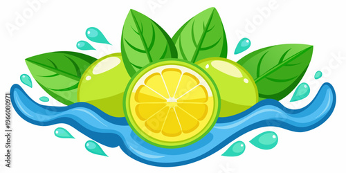 Fresh whole and sliced lime with water splash, vector