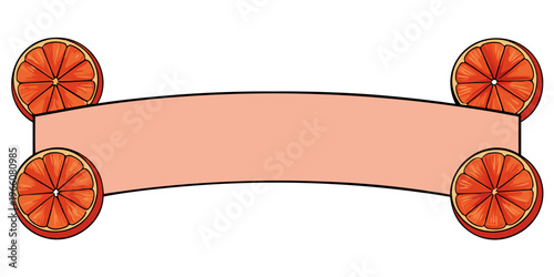 Peach colored banner framed by red grapefruit slices, vector