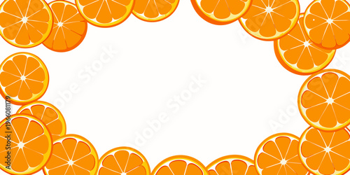 Fresh orange fruit slices frame with copy space, vector