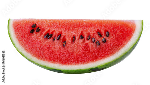 Bild auf Leinwand Juicy red watermelon slice with visible black seeds, isolated on transparent bac