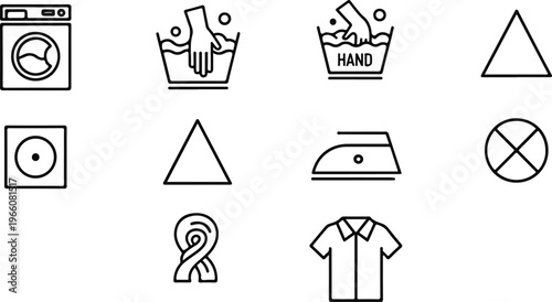 Laundry care symbols vector set washing machine hand wash and iron icons dry cleaning and no wash symbols.