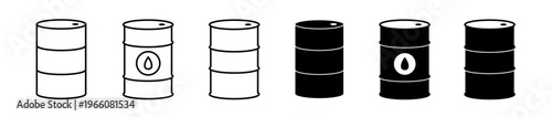 A barrel of oil or fuel icon set. Oil drum or energy storage symbol. Vector illustration. 