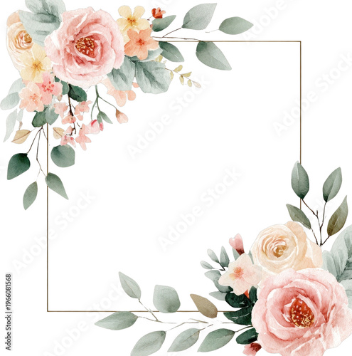 PNG Elegant floral watercolor frame.