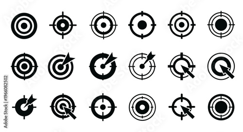 Target, dartboard, bullseye icons, vector set of 20
