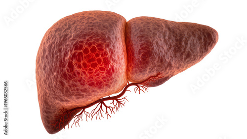 Bild auf Leinwand Inflamed human liver with red lesion, isolated on transparent background