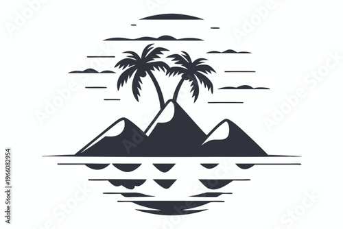 Minimalist Tropical Beach Silhouette of an Island with One Palm Tree
