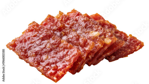 Schilderij op canvas Chinese Bakkwa style glossy meat jerky stack, isolated on transparent background