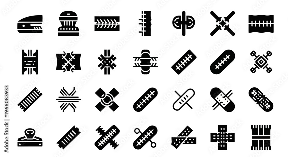 Fototapeta premium Surgical tools, medical instruments, black icons, 25 vector graphics