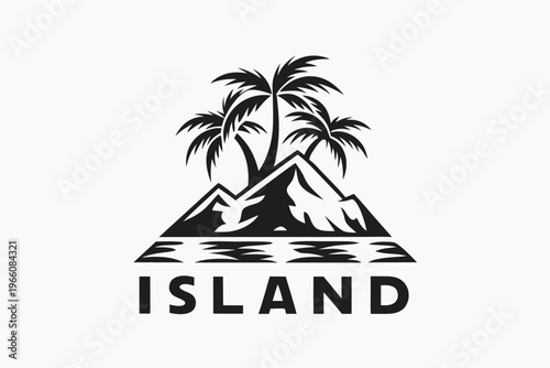 Clean Vector Silhouette of a Tropical Island with One Palm Tree
