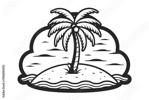 Minimalist Nature Landscape Silhouette of an Island and Ocean Shore