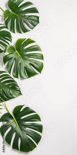 Bright flowers rest among monstera leaves on a plain surface. Soft light filters in, creating a warm and inviting atmosphere in this indoor space during daytime Generative AI
