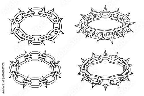 Set of spiked chains in circular shape, vector illustration