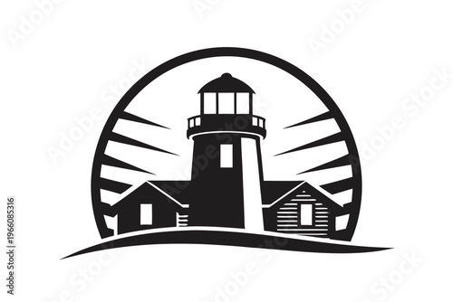 Vintage Style Lighthouse Silhouette Icon Representing Safety and Guidance at Sea