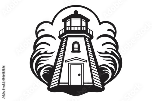 Minimalist Black and White Vector Illustration of an Old Wooden Coastal Beacon