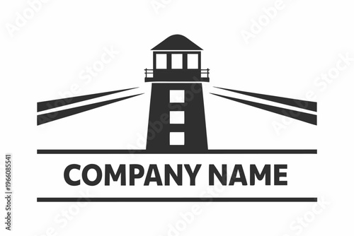Black and white lighthouse silhouette icon depicting safety and maritime guidance