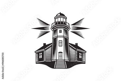 Marine safety beacon lighthouse silhouette vector graphic for coastal lifestyle designs