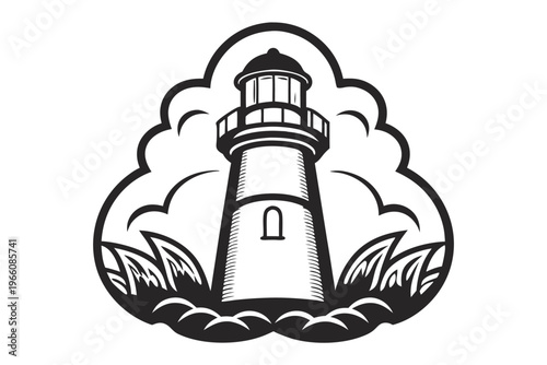 Minimalist shore lighthouse silhouette vector art for seaside branding and signage