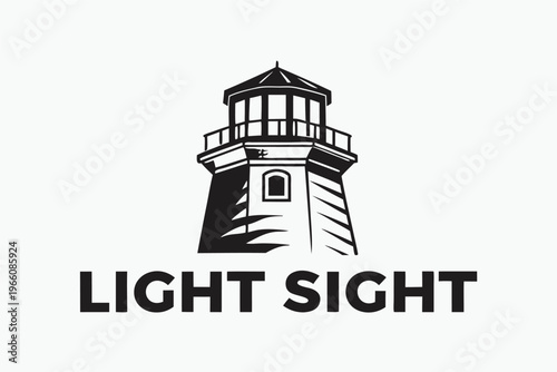 Wooden seaside lighthouse silhouette, nautical tower icon for travel and maritime navigation themes