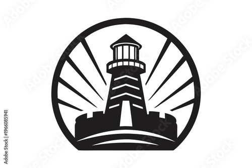 Minimalist old wooden lighthouse silhouette, vintage nautical beacon vector for sea travel and safety