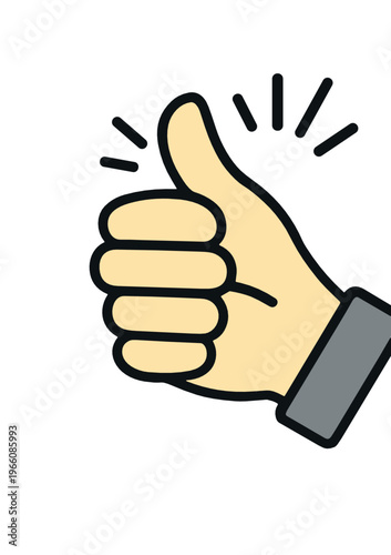 A raised thumb hand sign shows approval and positive feedback in a simple vector style. Ideal for success, agreement, rating, support, recommendation, and user experience concepts.