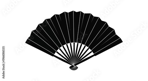 A striking black silhouette of a traditional folding fan showcasing delicate ribs and a curved form silhouette high quality professional detailed