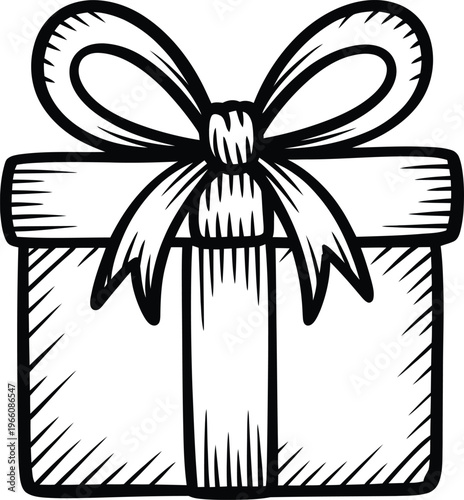 Hand drawn gift box with ribbon and bow