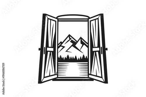 Silhouette View from an Open Tent Door Looking at a Starry Night Sky