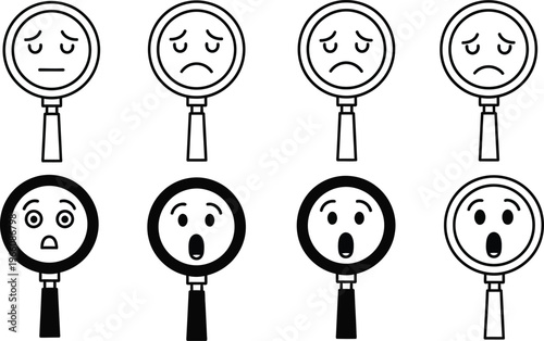 Magnifying glass faces illustrations