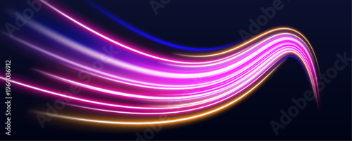 Bright laser lines cross futuristic expressway road. Energy waves form high speed digital motion style. Clean graphic design.