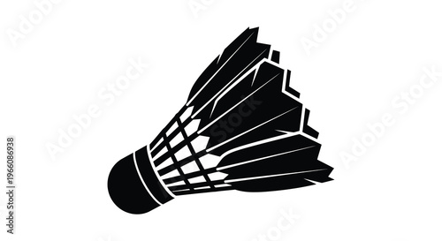 A striking black silhouette of a badminton shuttlecock detailed with feather patterns against a white background silhouette high quality professional modern