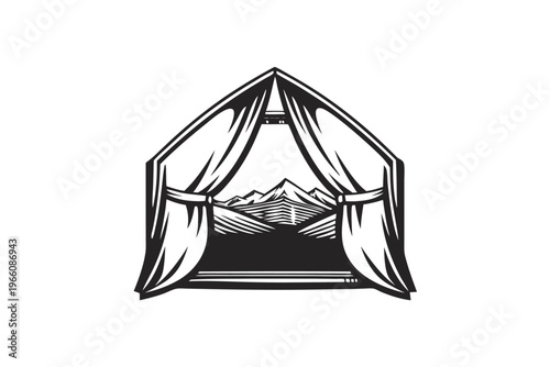 Silhouette of a Tent Door Opening Towards a Full Moon and Starry Night