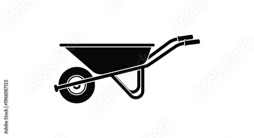A stark black silhouette of a classic wheelbarrow showcasing its functional design and agricultural utility silhouette high quality professional detailed modern