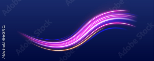 Neon lines flow continuously forming abstract waves. Smooth gradients enhance modern look.