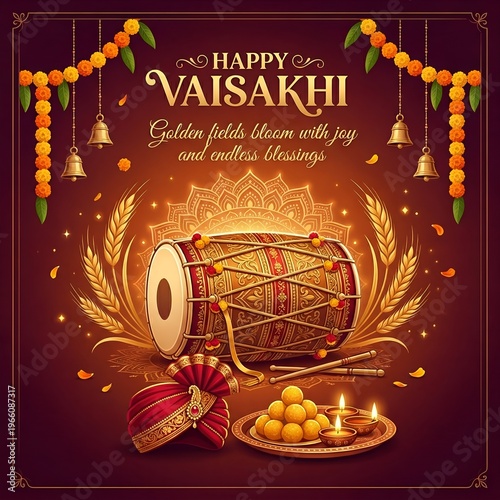 Vaisakhi Poster With Ornate Dhol Design
