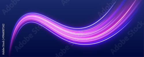 Neon ribbons flow like energy streams in space. Smooth curves create harmony and balance.