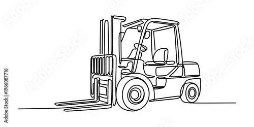A single continuous line drawing of an industrial forklift truck isolated on a plain white background Vector, illustration
