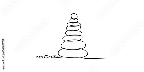Minimalist continuous line drawing of a stack of balanced stones on a simple white background Vector, illustration