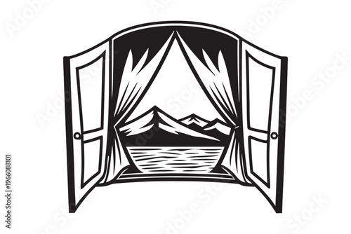 Rolling Hills and Farmland Scenery through a Tent Opening Silhouette