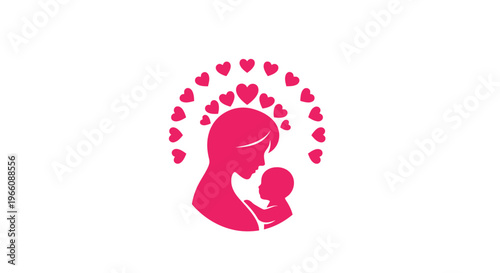 Mother holding baby with hearts.
