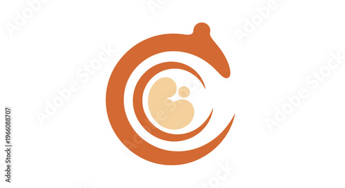 Orange dolphin logo with baby inside.