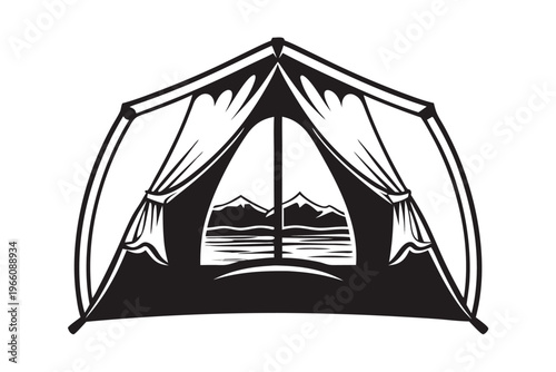 Tropical Beach and Palm Trees View from a Beach Tent Silhouette