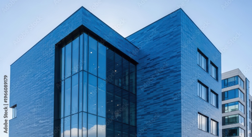 Fototapeta premium A blue building with a glass facade and a blue sky