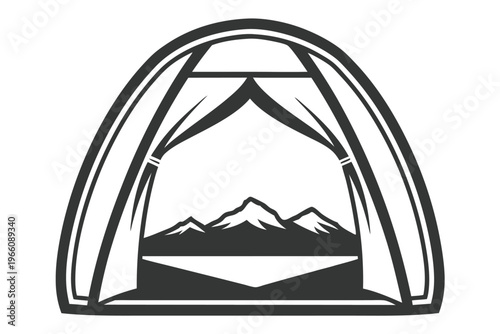 Monochrome Nature Landscape View from Inside a Tent Vector for Travel and Camping