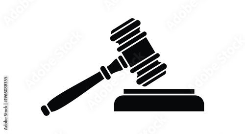 A black silhouette of a gavel resting on a soundblock representing law justice and legal proceedings silhouette high quality professional detailed