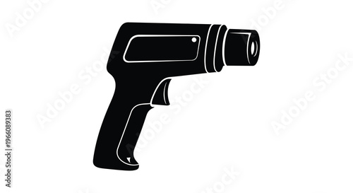 A stark black silhouette of a modern infrared thermometer commonly used for non contact temperature readings silhouette high quality professional detailed