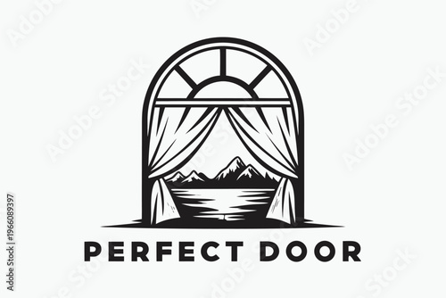 Hiking and Exploration Concept Featuring a Tent Silhouette Looking Out to the Mountains