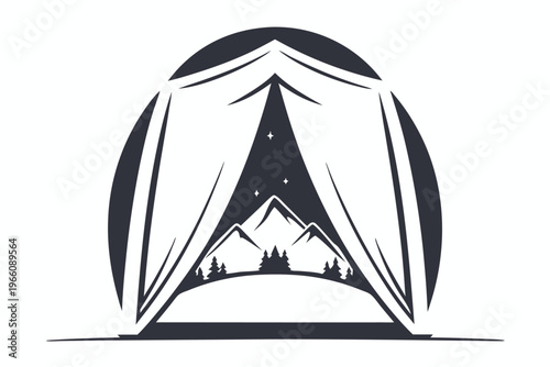 Minimalist Outdoor Lifestyle Graphic of a Tent Interior Overlooking Mountain Scenery