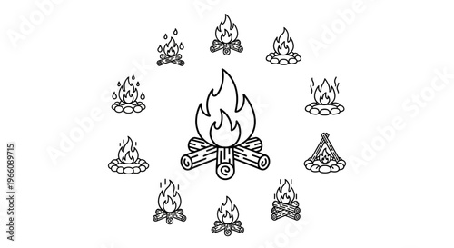 Collection of campfires in various stages.