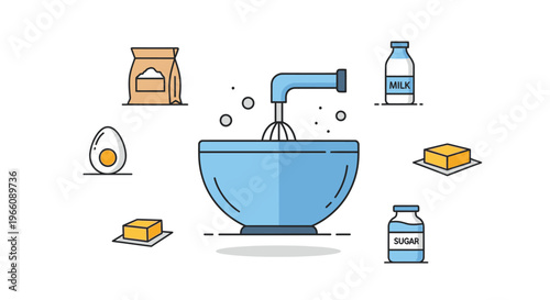 Baking mixing bowl with ingredients.