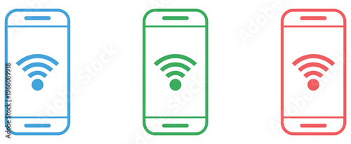 Mobile Phone Icon Set Vector on White Background, Mobile Phone, Cell Phone, Wireless Signal Symbol, Communication Icons, Smartphone Illustration, Technology Graphics